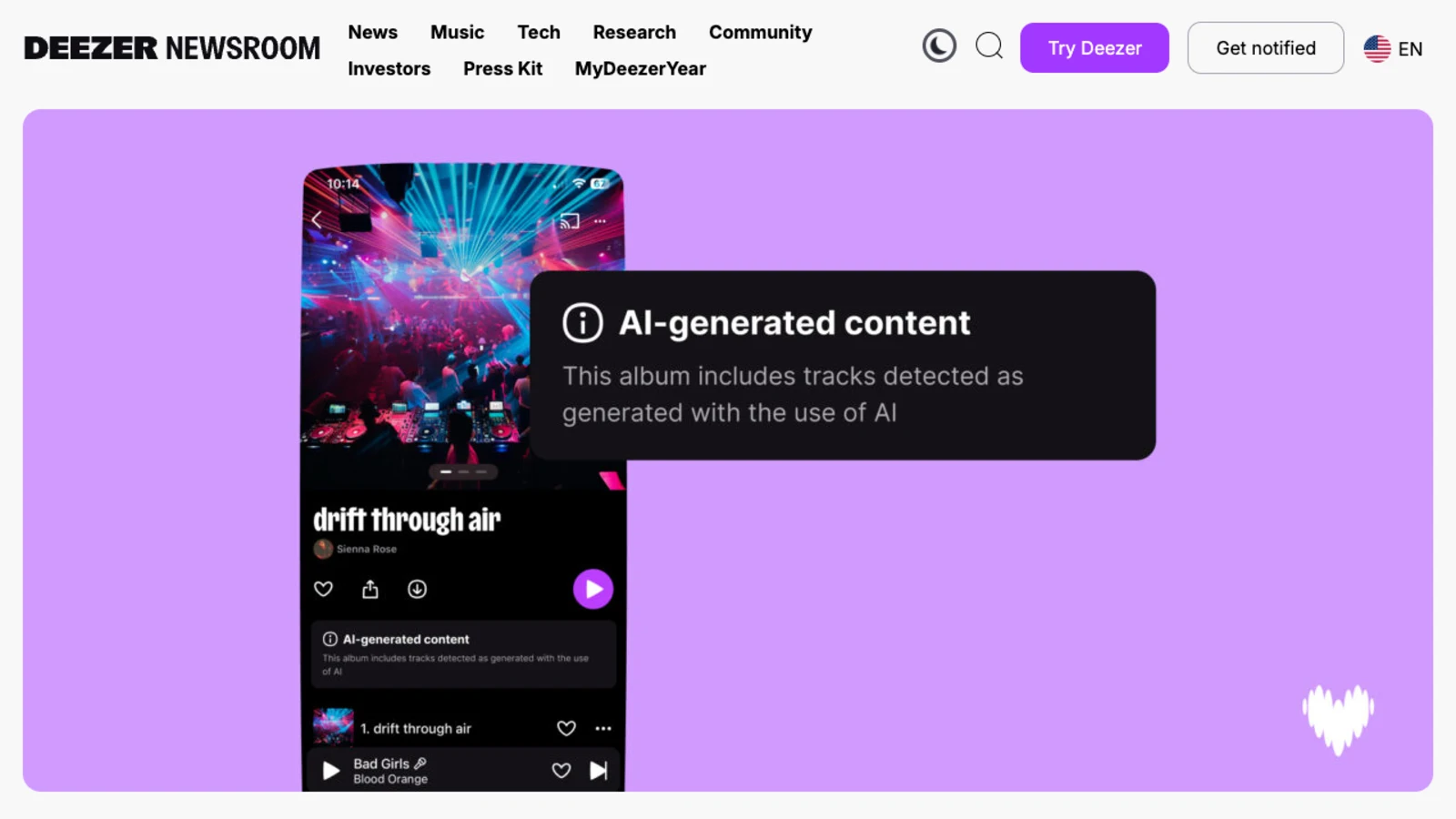 Deezer Newsroom article from July 2026 headlined that AI music has surpassed 50 percent of new music uploads for the first time, the post that also announced takedowns of AI tracks unstreamed for six months