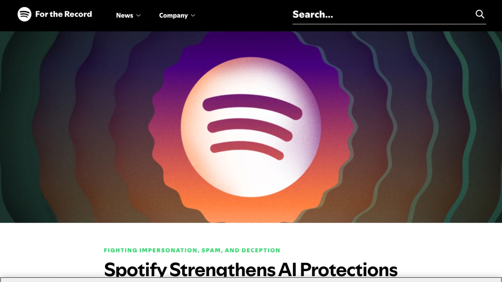 Spotify newsroom post dated 25 September 2025 announcing strengthened AI protections for artists, songwriters and producers, including the music spam filter