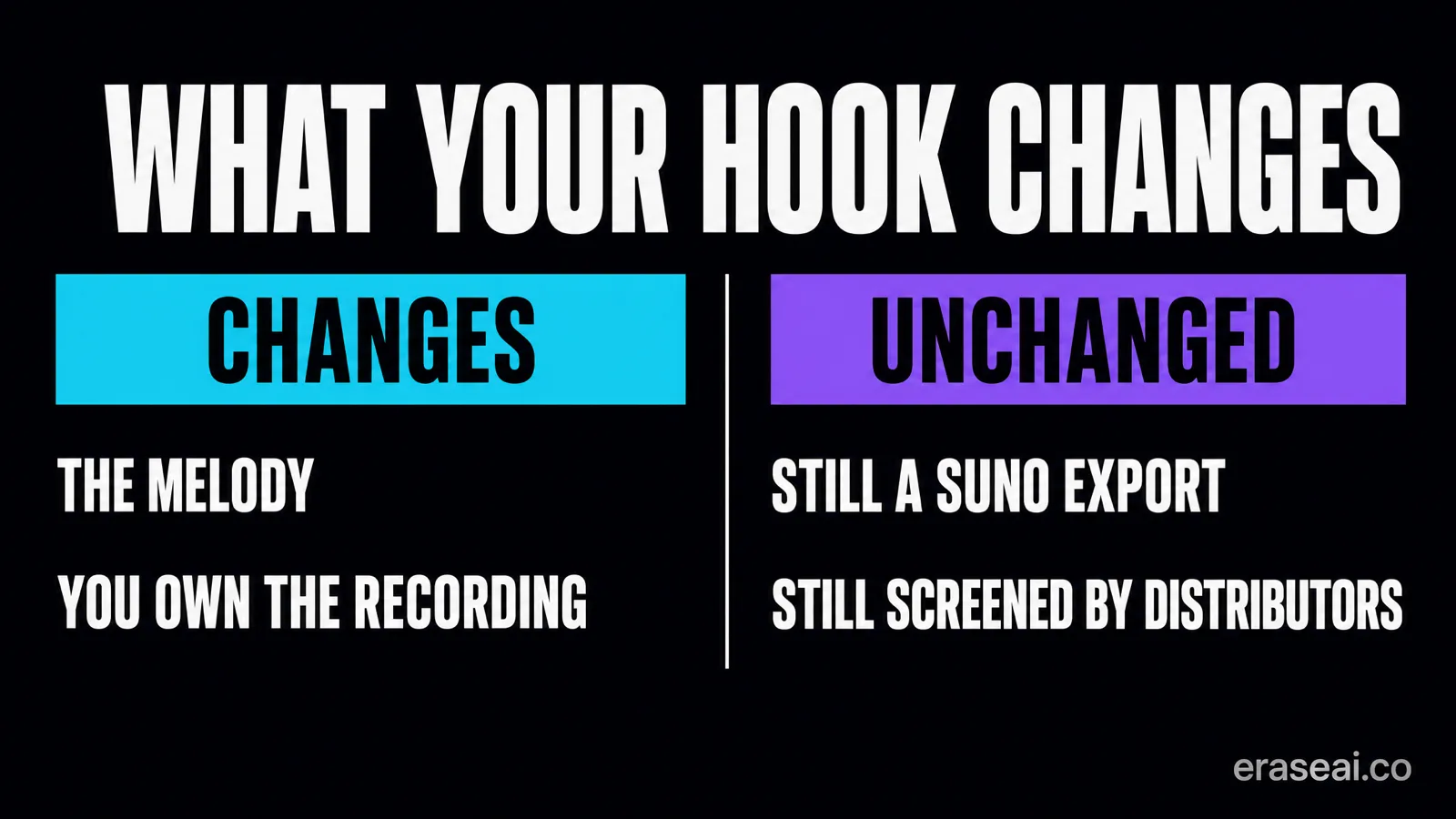 Two columns showing what supplying your own hook changes and what it leaves unchanged about the export